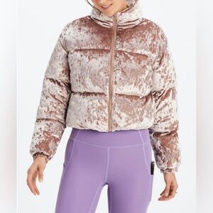 Fabletics crushed velvet puffer coat.